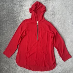 Soft Surroundings Shirt Womens Small Red Kangaroo Pocket Hooded Lightweight Top